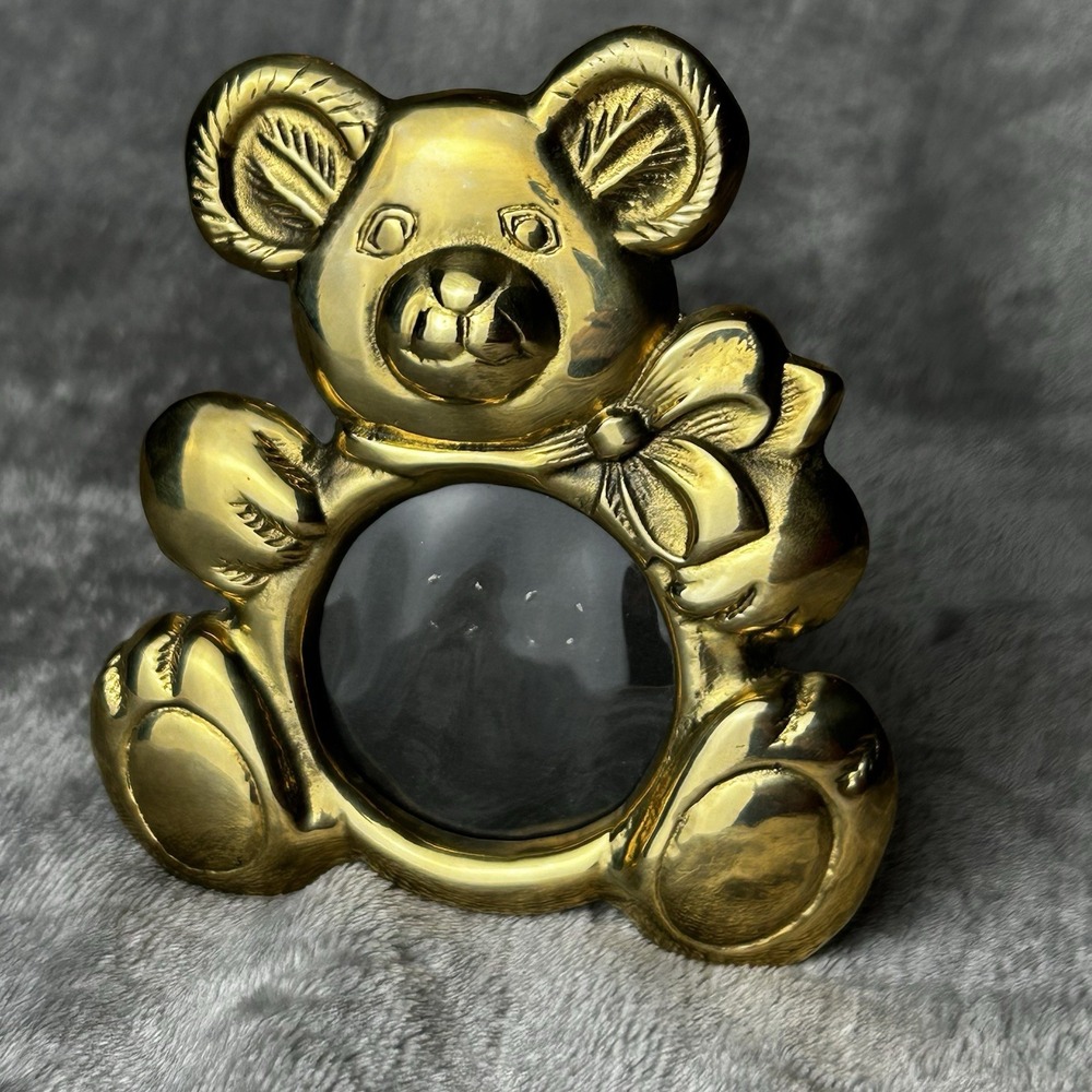 Vintage Brass Teddy Bear Shaped Frame 3D Cottagecore Country Decor Kids Room